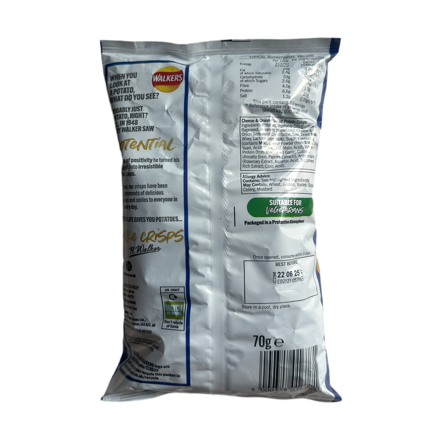 Walkers Cheese & Onion Crisps 70g